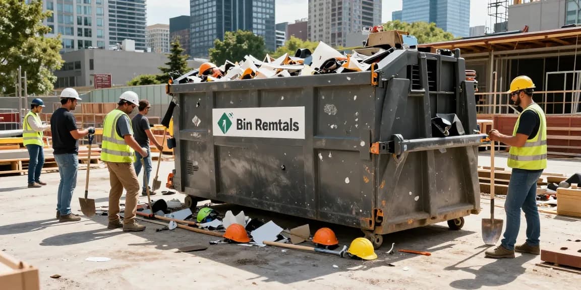 Efficient team managing Vancouver Bin Rentals at a busy urban construction site.