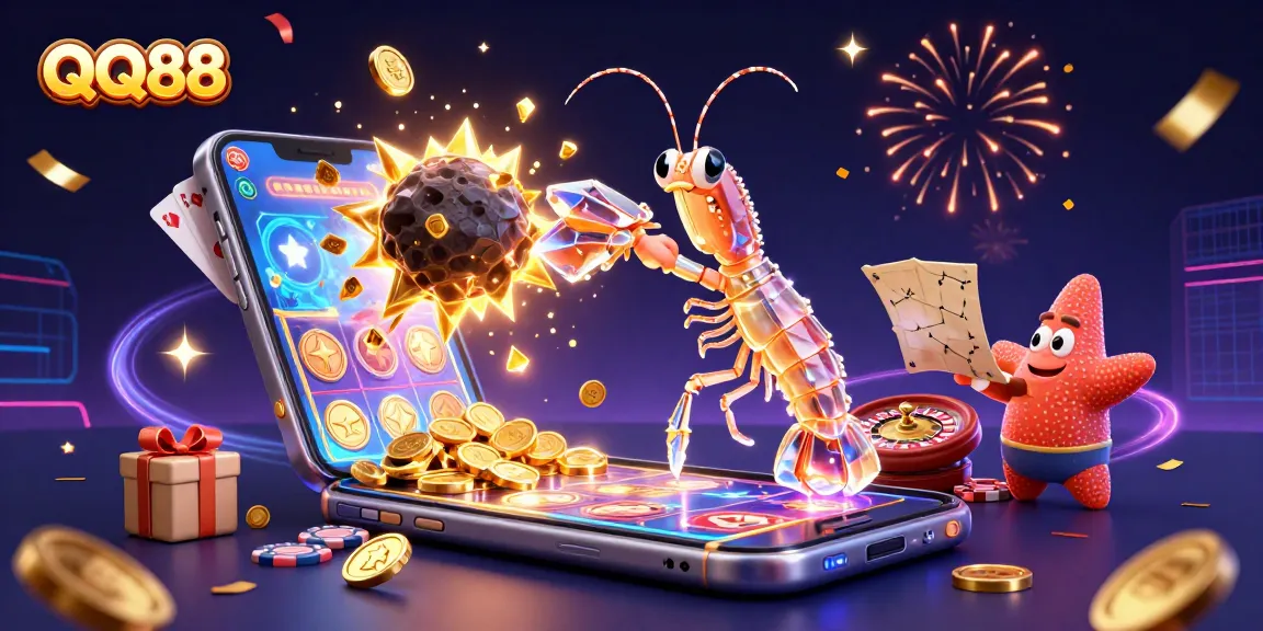 Experience thrilling gameplay with QQ88 in a vibrant intergalactic casino scene.