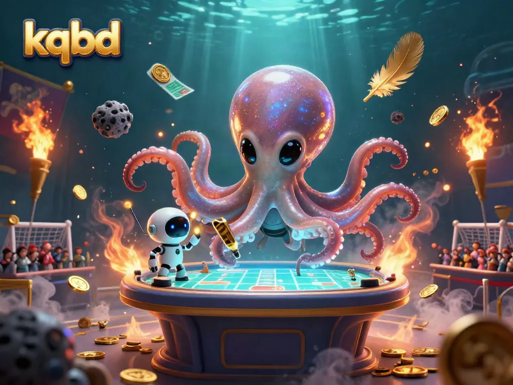 Experience dynamic kqbd sports betting with a 3D alien octopus managing a holographic table amidst vibrant effects.