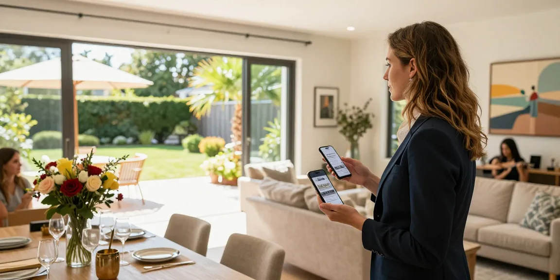 Jaklin Dalir Real Estate agent showcasing a modern home during an open house event with welcoming atmosphere.