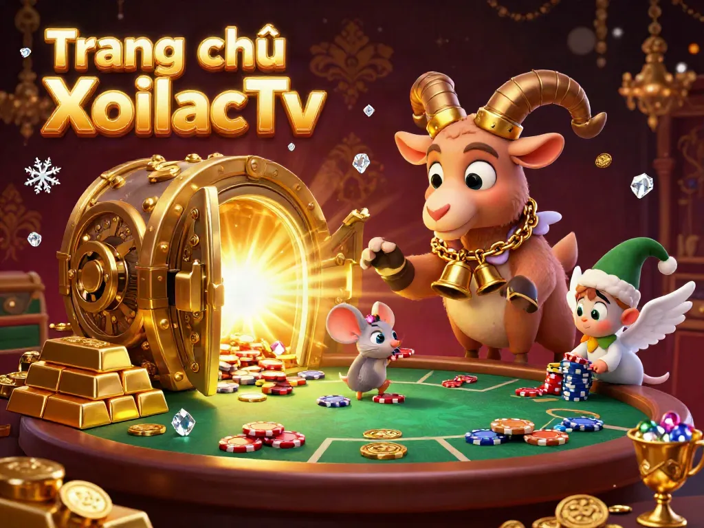 Experience thrilling sports betting at Trang chủ XoilacTv with a festive 3D cartoon casino scene.