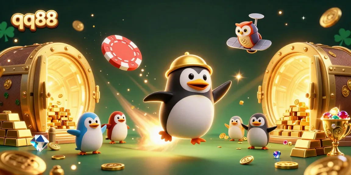 Engage with the thrilling world of qq88 as a rocket-powered golden penguin ventures to a vibrant casino universe.