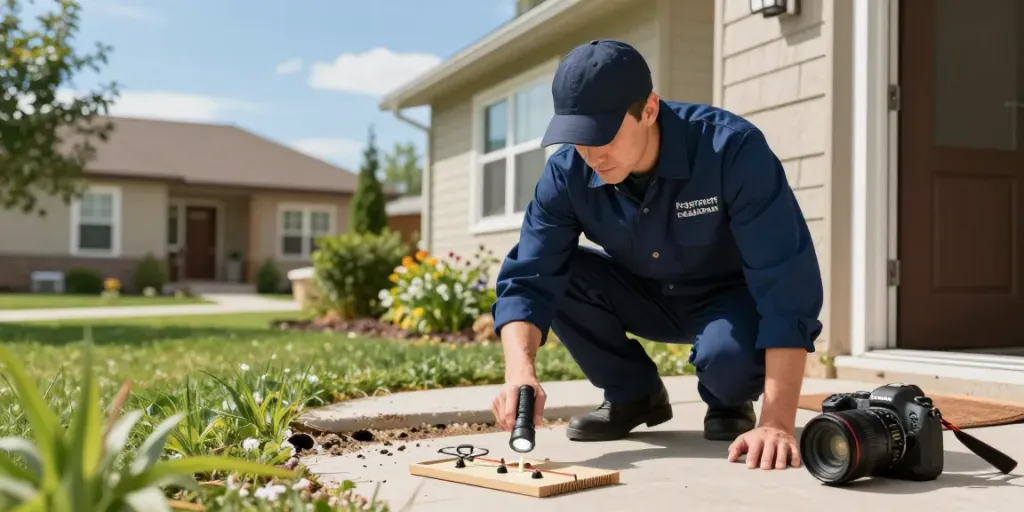 Calgary pest control technician examining a residential property for pest issues.