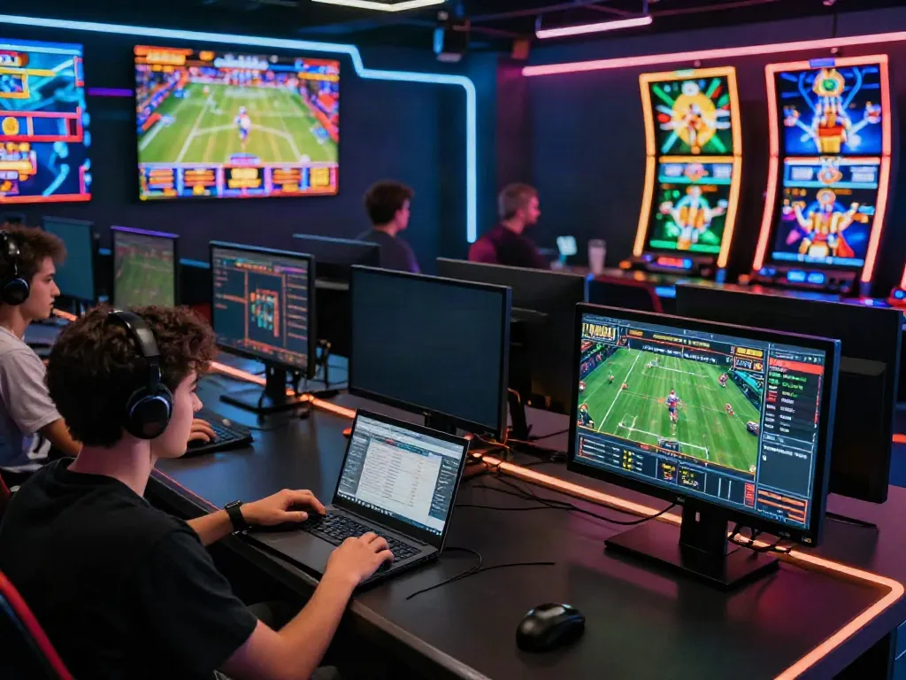 Engaging online gaming scene showcasing players at https://sky88tg.com/ enjoying sports betting and casino games in vibrant atmosphere.