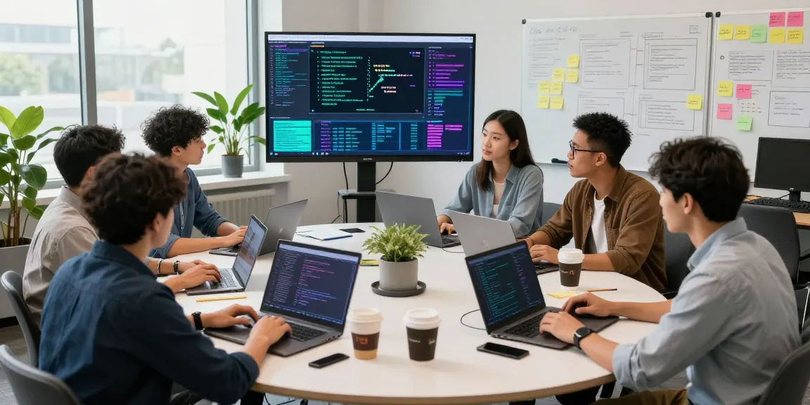 Team using machine learning tools during a collaborative project in a modern office.