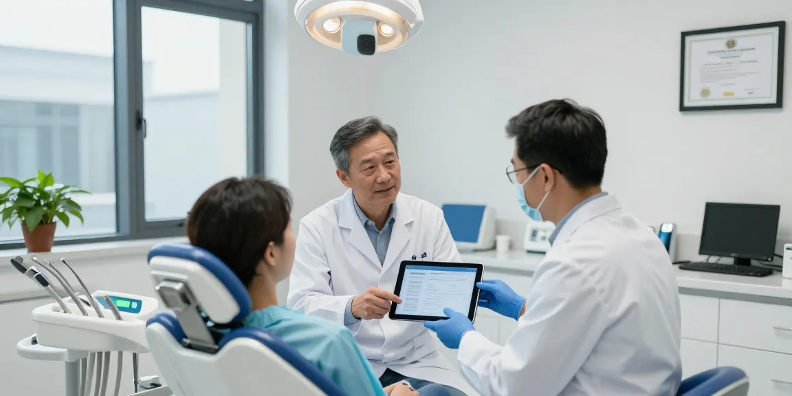 Dental Malpractice in Turkey consultation scene in a modern clinic with patient and dentist discussing treatment.