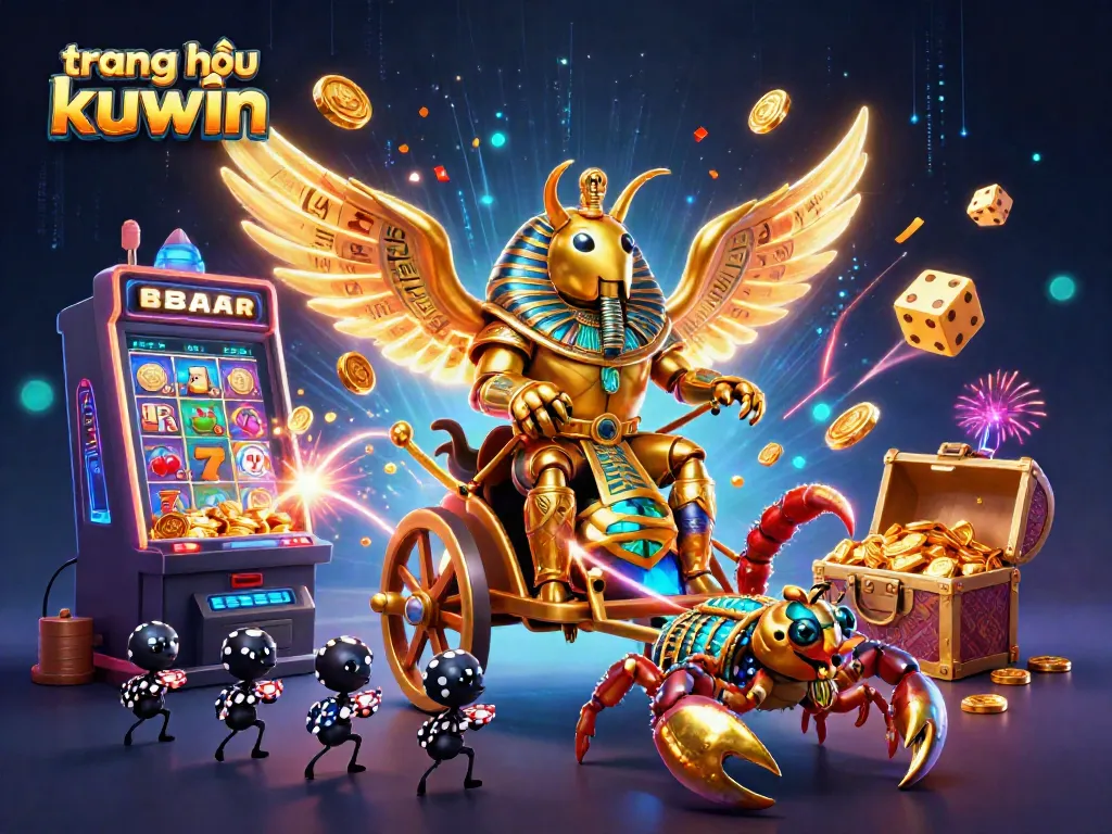 Engage in thrilling gameplay at trang chủ kuwin with a vibrant 3D casino scene featuring lucky symbols and vibrant characters.