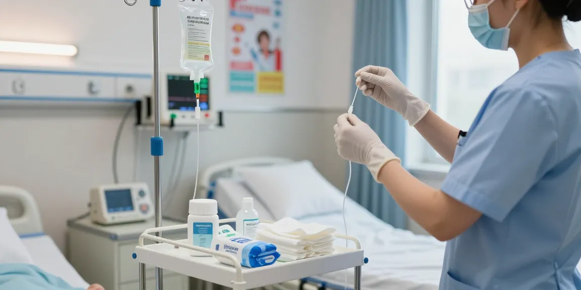 Preparing IV needles for patient care in a professional medical setting.