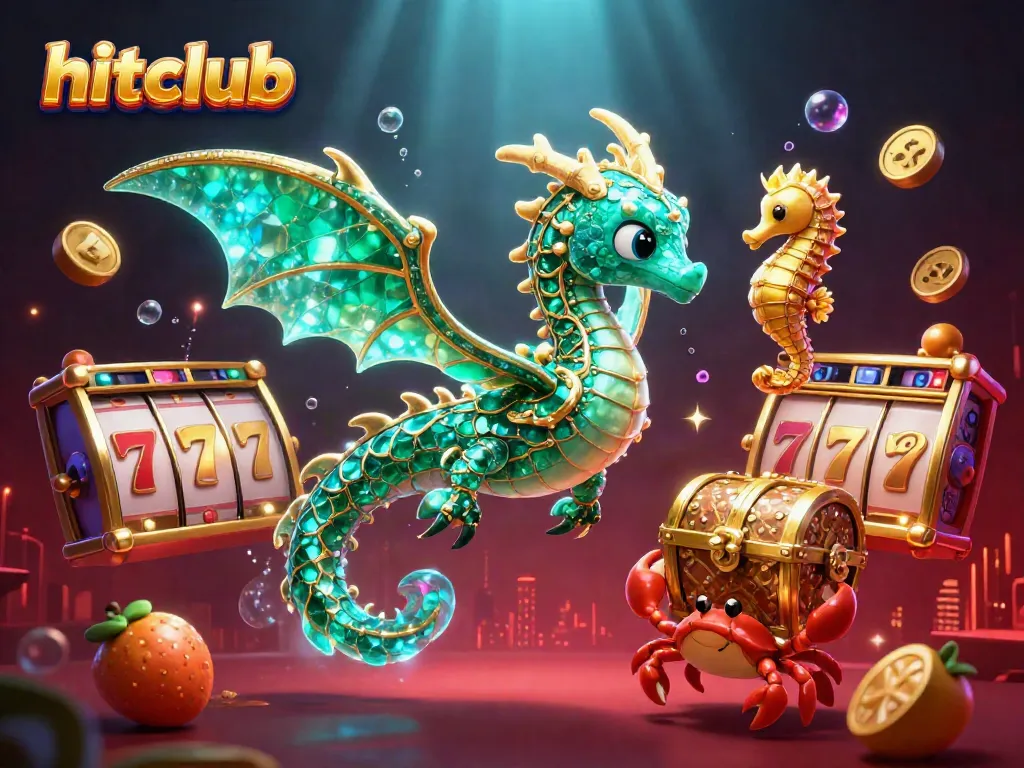 Win big at hitclub with vibrant slot reels, a majestic sea dragon, and golden treasures!