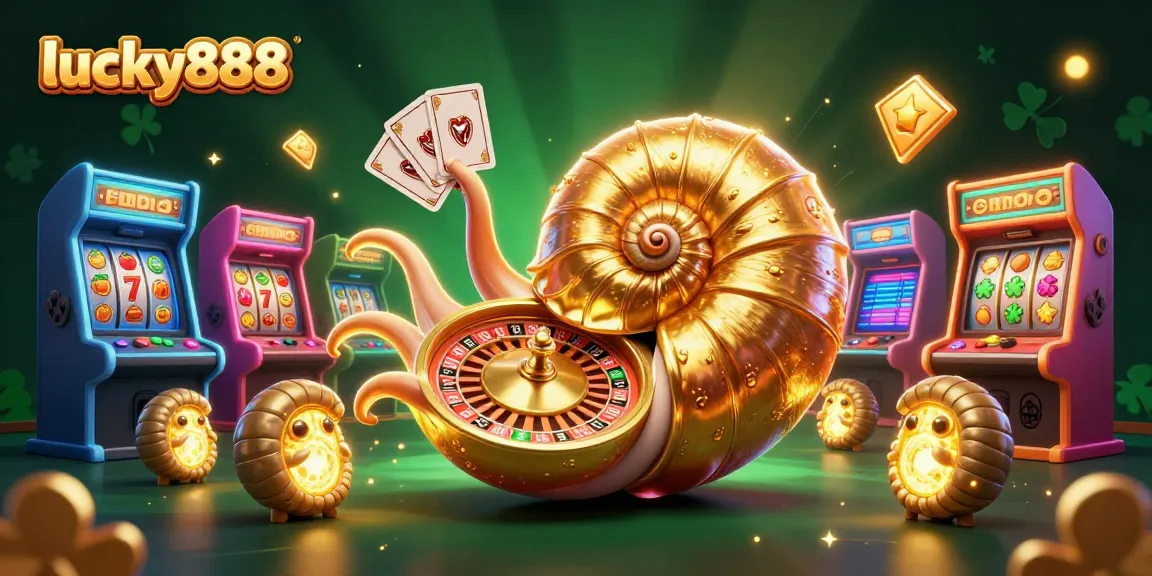 Engage with lucky888 and uncover prizes through a vibrant casino-themed digital illustration featuring a nautilus roulette wheel.