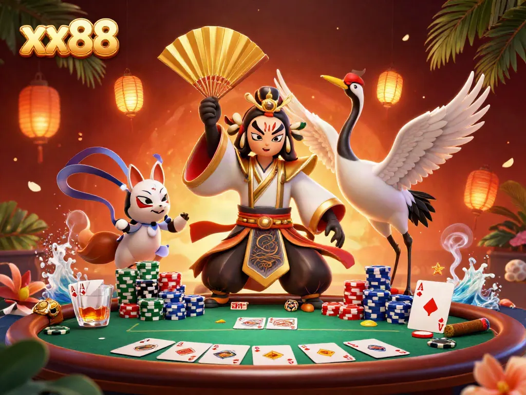 Engage in epic gameplay with xx88 at a vibrant casino scene featuring immersive 3D characters and dynamic poker action.
