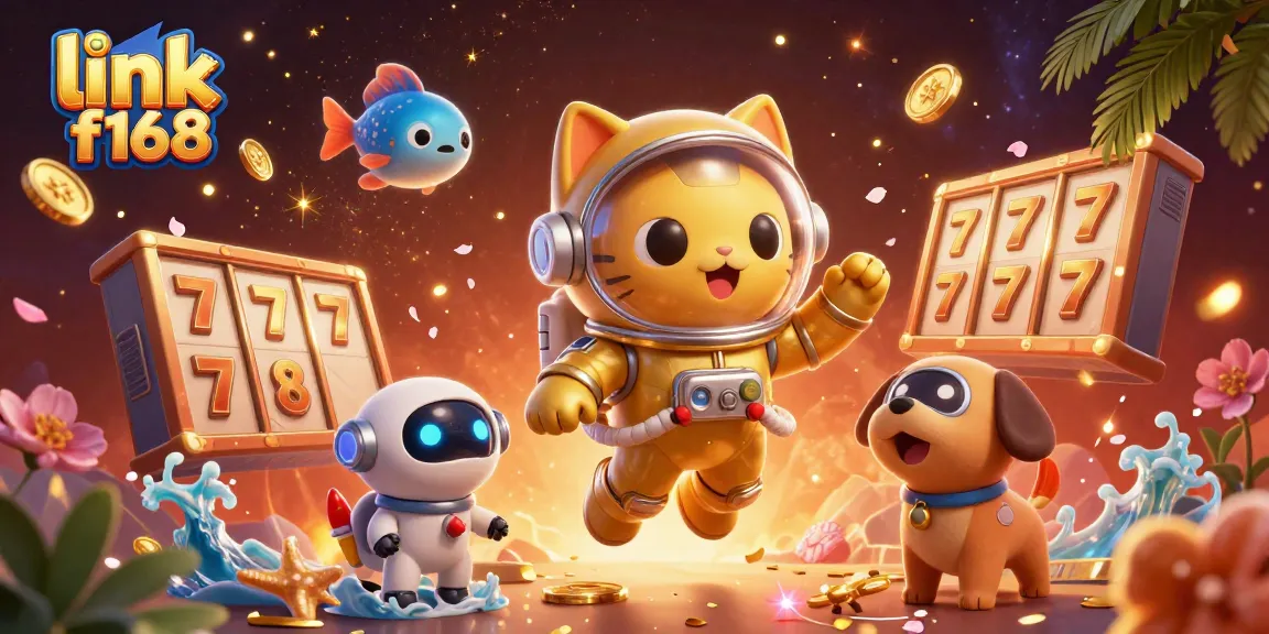 Spin to win with slot reels in the vibrant illustration of link f168's online casino adventure.