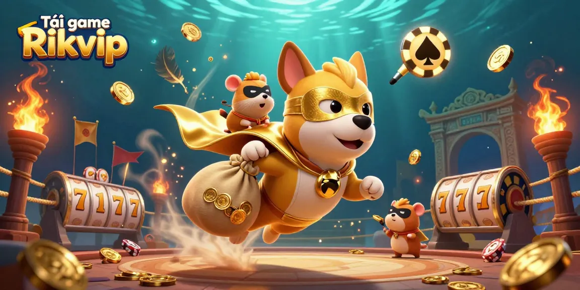 Tải game Rikvip to enjoy thrilling adventures with a superhero dog and exciting casino elements.