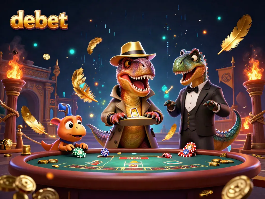 Experience exciting gaming with debet's vibrant casino atmosphere packed with colorful characters and elements.