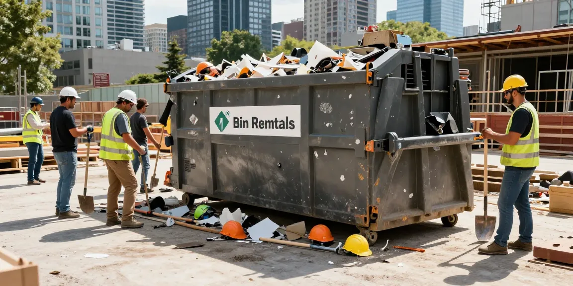 Efficient team managing Vancouver Bin Rentals at a busy urban construction site.