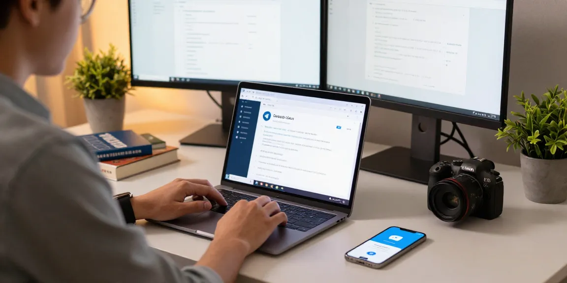 Telegram中文 settings on a modern workspace, showcasing language options and user engagement.