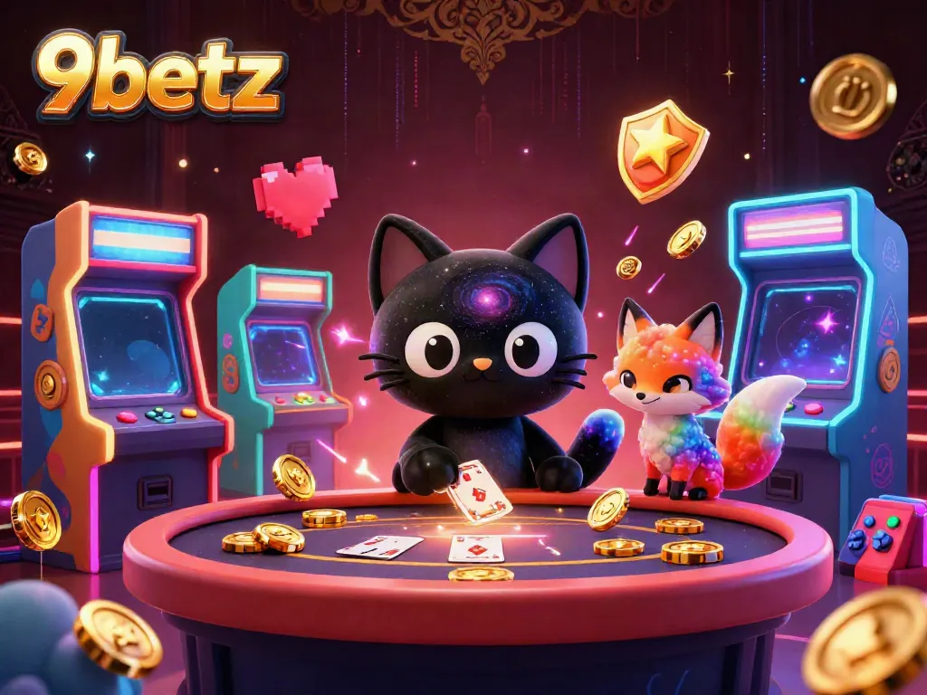 Experience thrilling gaming action at 9betz with colorful characters and glowing casino elements.