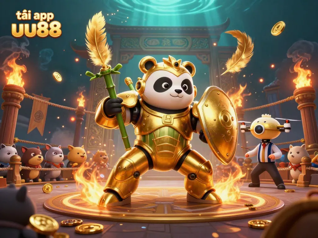 Experience the thrill with tải app uu88 in this vibrant 3D illustration of a panda fighting robot!