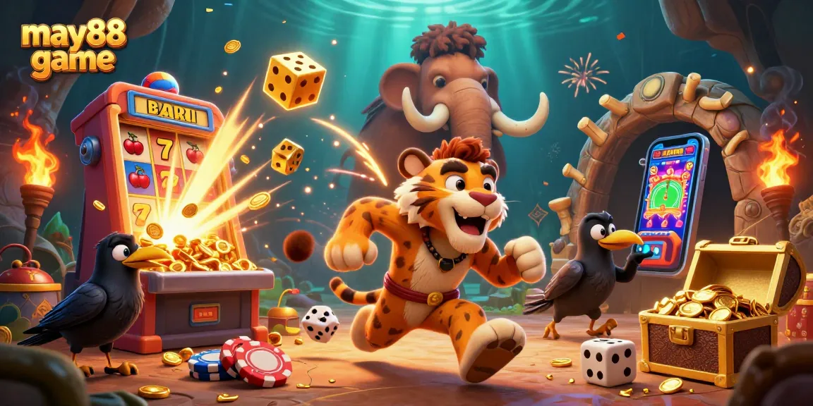 Experience the thrill of may88 game with a vibrant casino scene featuring dynamic characters and exciting elements.