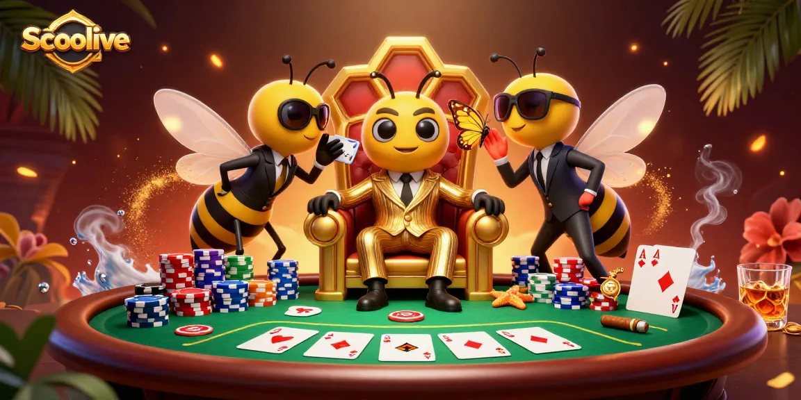 Socolive hosts a vibrant poker scene with playful characters in a dynamic setting showcasing high-stakes action.