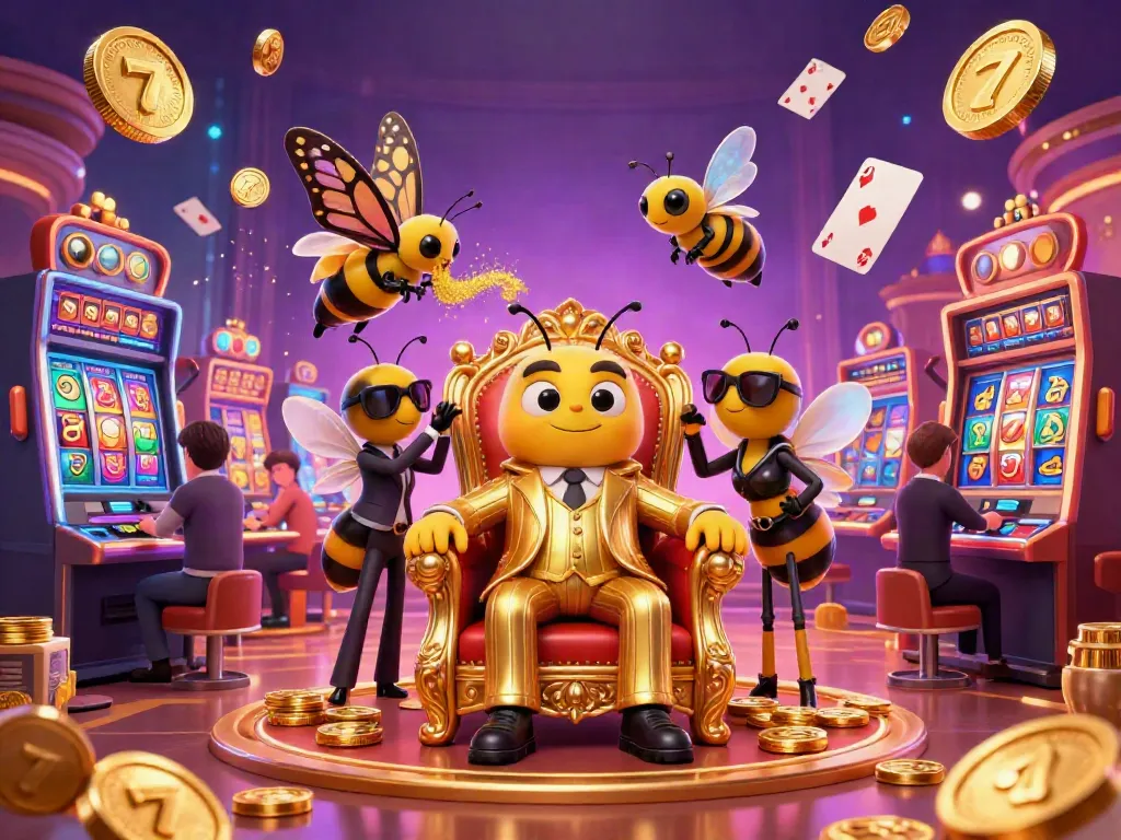 Engage with the thrilling atmosphere of mu88 casino nhà cái uy tín, featuring a vibrant slot machine and cartoon characters in a dazzling casino.