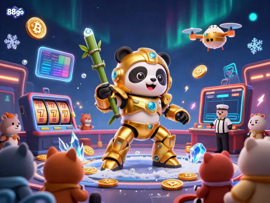 Engage with thrilling gameplay at 88go featuring a vibrant casino arena, slot reels, and animated characters.