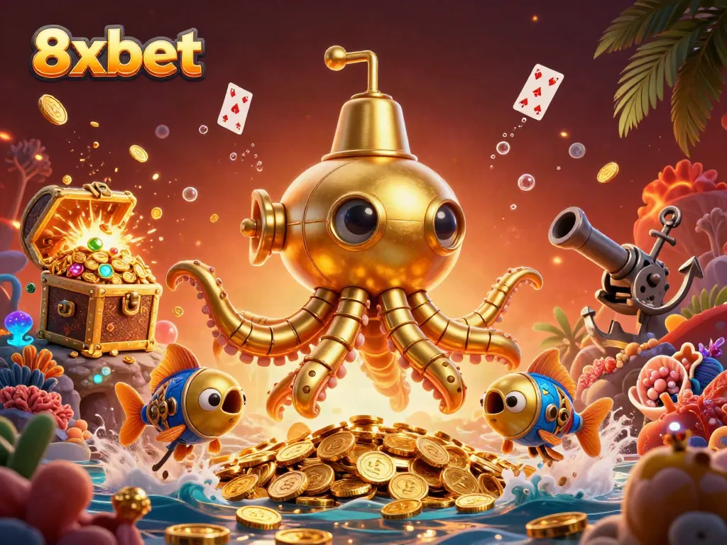 Experience thrilling gameplay with 8xbet's captivating underwater environment filled with treasures and animated creatures.