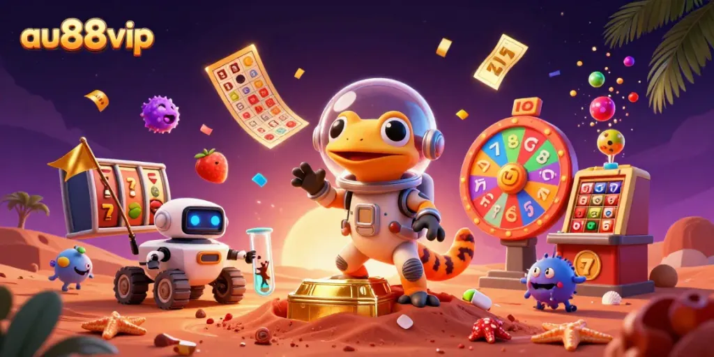 Engage with exciting games at au88vip's vibrant casino, featuring animated slots and lively characters.