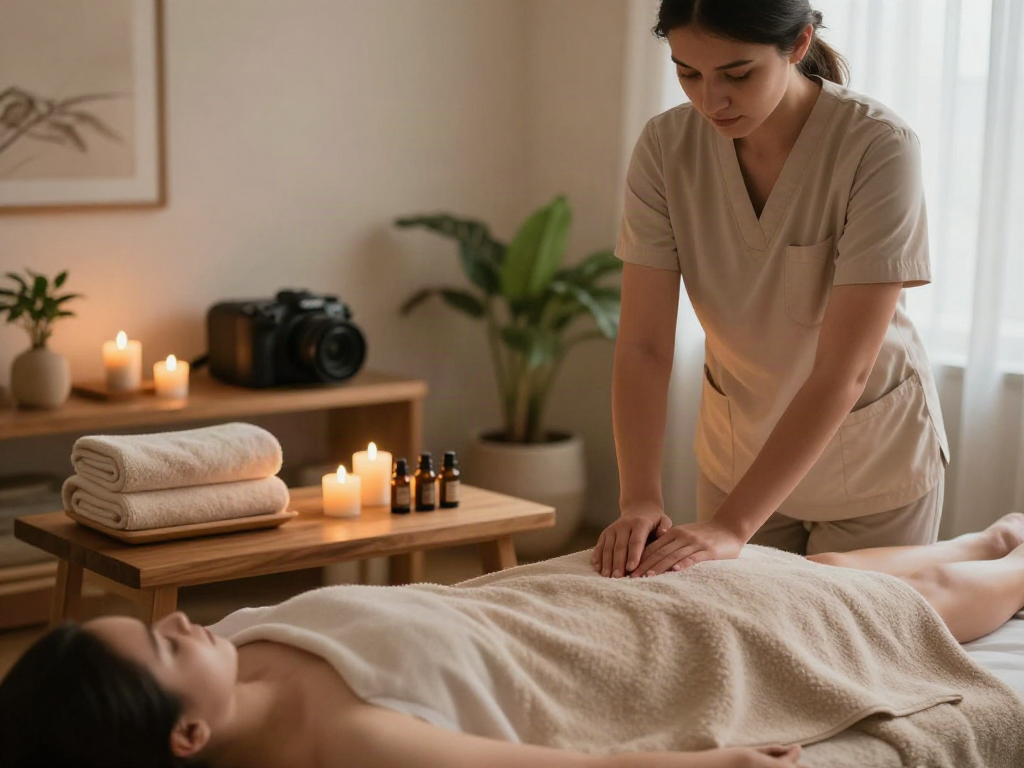 의정부출장마사지 therapist preparing soothing aromatherapy in a tranquil home spa.