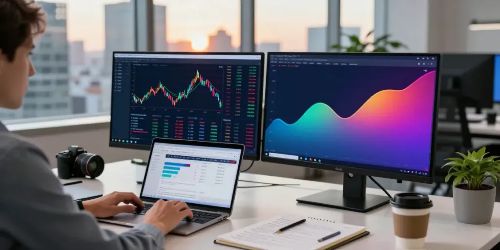 Dynamic trading scene highlighting slate capivex technology in action with AI-powered monitors.