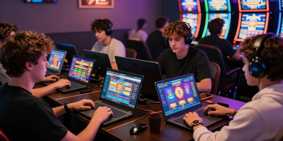 Players enjoying diverse games at 79club's vibrant gaming lounge, showcasing live casino and slot machines.
