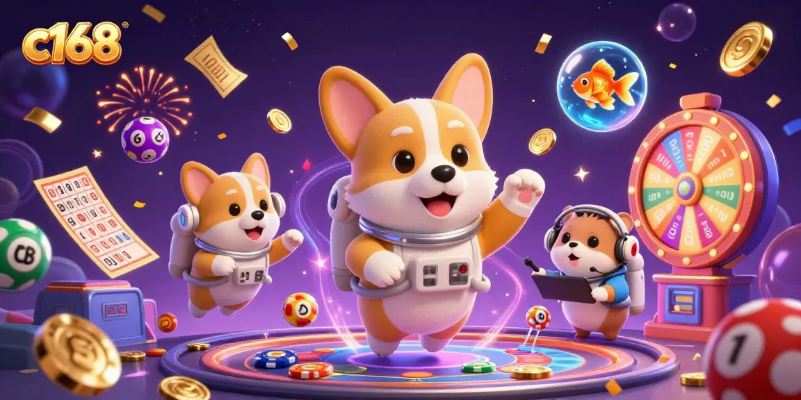 Engage in thrilling games with c168, witnessing vibrant prizes and energetic characters in a casino adventure.