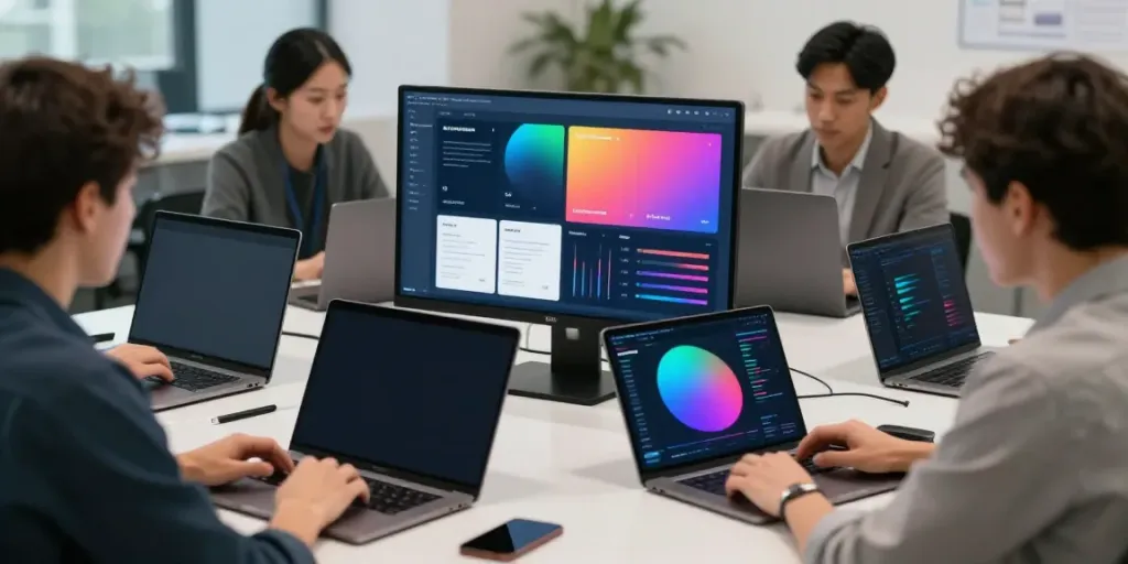 campaign marketing influence analysis with collaborative tech team in a modern workspace.