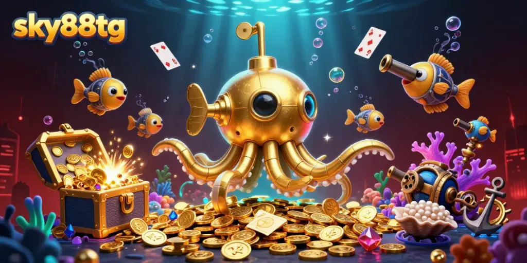 Experience exciting gameplay with sky88tg's dynamic casino scene filled with gold coins and magical elements.