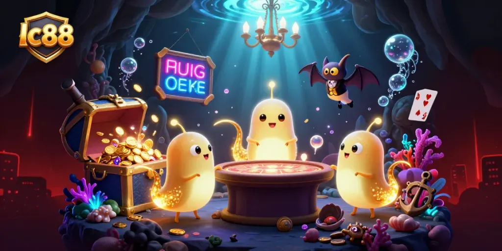 Experience exciting gameplay at lc88, illuminated by bioluminescent glowworms in a vibrant casino.