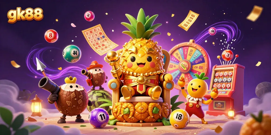 Experience the thrill of gk88 with vibrant casino elements and dynamic game action in this 3D illustration.