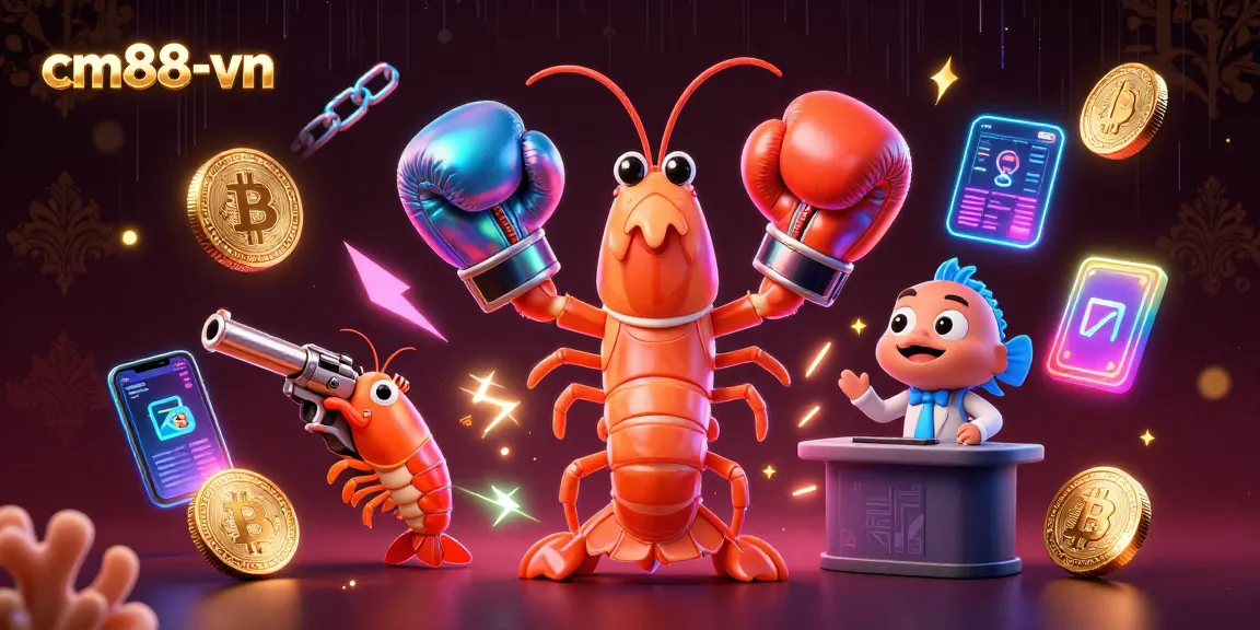 Experience gaming excitement with cm88-vn featuring animated shrimp characters and vibrant casino elements