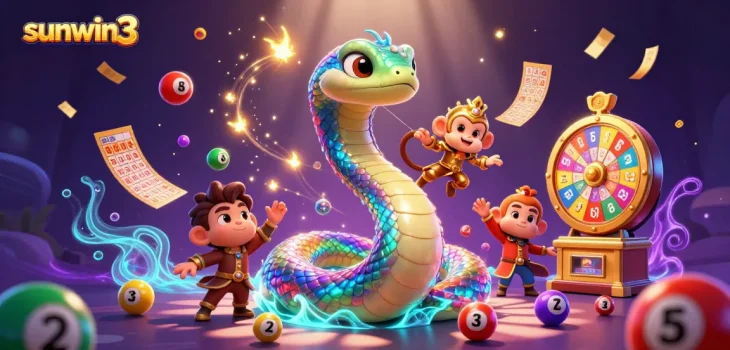 Experience excitement with sunwin3 through vibrant lottery elements and enchanting characters in a magical casino scene.