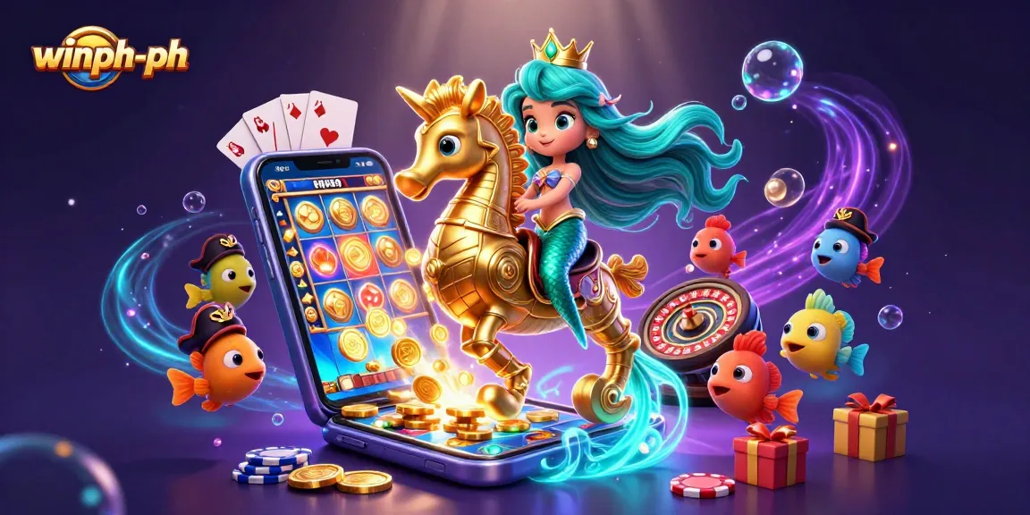 Experience thrilling gaming action with winph-ph in this vibrant underwater casino scene featuring a mermaid and seahorse.