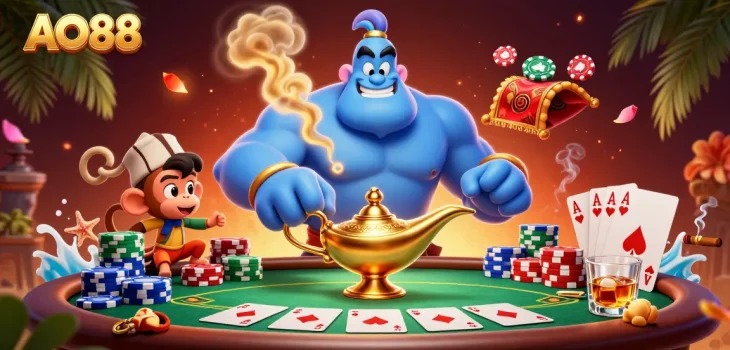 Experience thrilling wins at AO88 with vibrant poker elements and a magical casino ambiance.