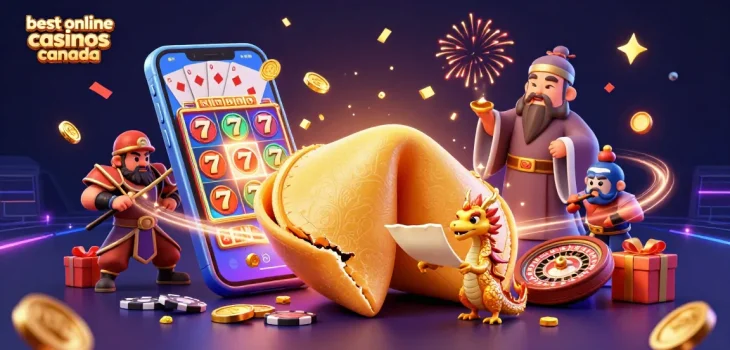 Engage with the best online casinos Canada through this vibrant 3D casino scene featuring dynamic game elements.