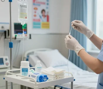 Preparing IV needles for patient care in a professional medical setting.