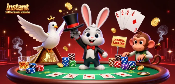 Experience the thrill at an instant withdrawal casino with golden coins and poker action!