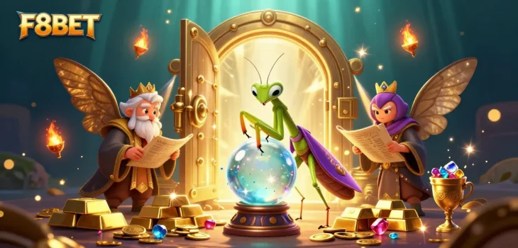 Experience the enchanting world of F8BET with whimsical characters and rich casino-themed elements.