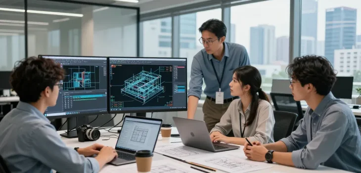 Collaboration in engineering services Canada office showcasing design innovation and teamwork